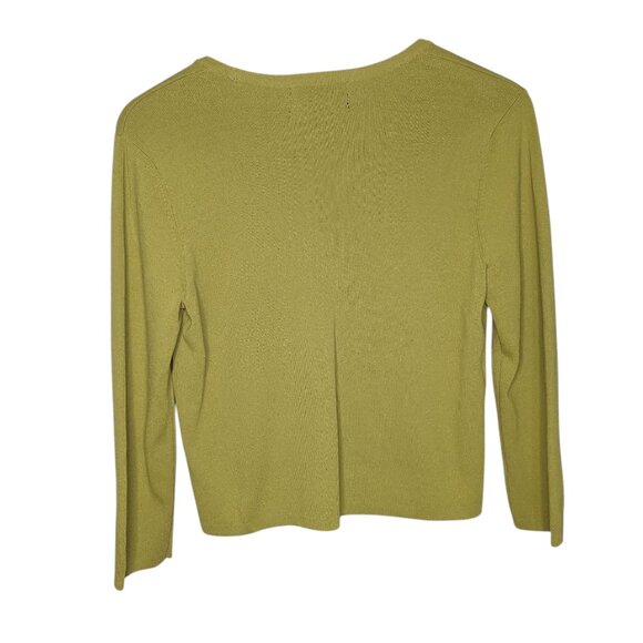 Lennie for Nina Lenoard Chartreuse Cardigan Sweater Cropped One Button Moss Med - Picture 3 of 6